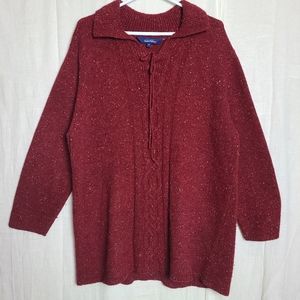Penningtons Women's Plus Size Red Speckles Cableknit Long Sleeves Sweater